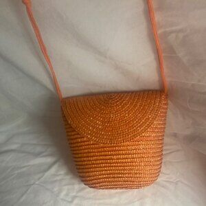 Orange Straw Crossbody Bag/Purse with Rope Strap